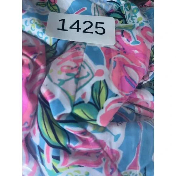 Lulu B Sleeveless Ruffle Trim Shift Dress Tropical Golf Hibiscus UPF50 Large NWT - Picture 10 of 10